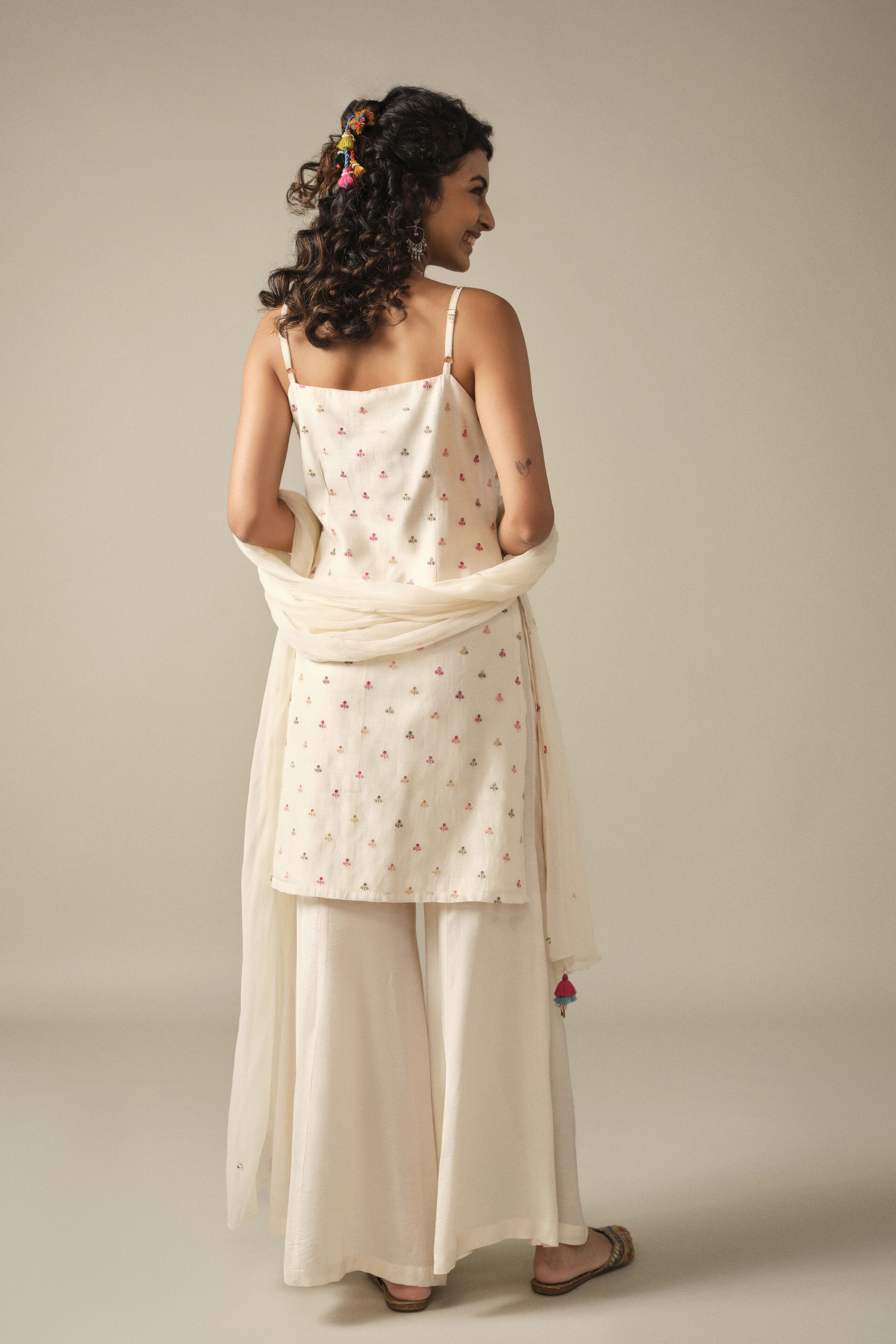Strappy Sharara Set in White, White, image 6